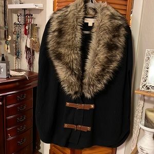Michael Kors Outdoor Poncho With Fur Trim